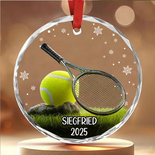 Vista 3 de NAZENTI Adorno de Navidad personalizado de vidrio 3D de tenis 2026, adorno personalizado para jugador de tenis con nombre y año, decoración de árbol