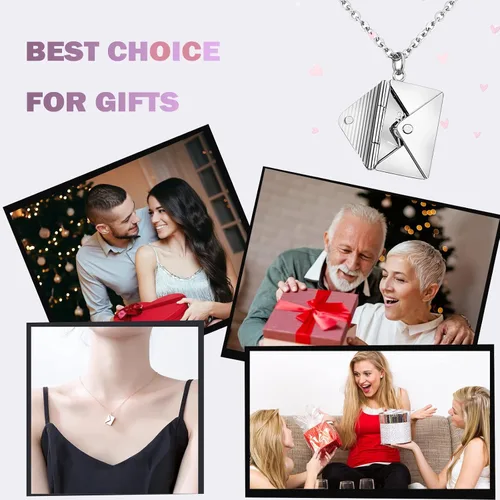 Vista 7 de YINYIFANS Collar con medallón de sobre personalizado, collares personalizados para mujeres que contienen imágenes, regalo para mamá, esposa, niña