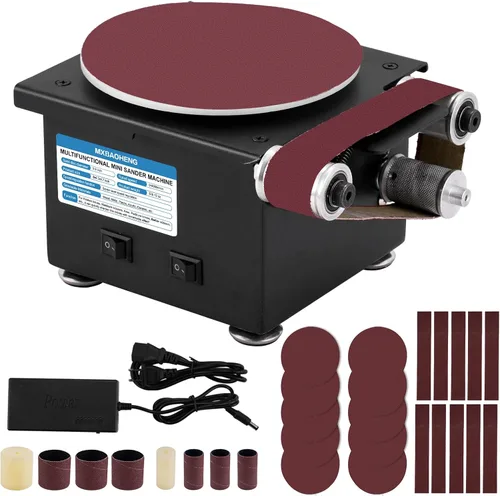 Vista 9 de MXBAOHENG Mini lijadora de disco de banda de 6 pulgadas y correas de lijado de 1.2 x 15 pulgadas para molienda de piedra de metal y madera, máquina