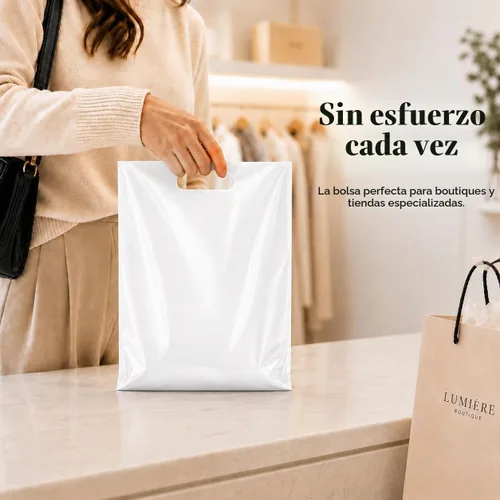 Vista 5 de Paquete de 200 bolsas de plástico blancas de 9 x 12 pulgadas con asas troqueladas