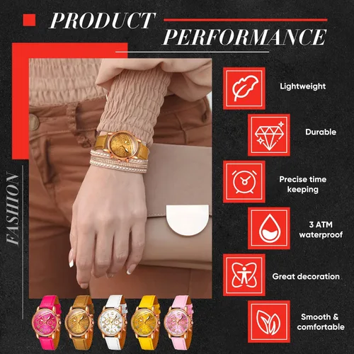 Vista 3 de Yinkin Juego de 14 relojes de cuarzo unisex de platino surtidos para mujeres, hombres y damas, números romanos, relojes de pulsera de piel sintética