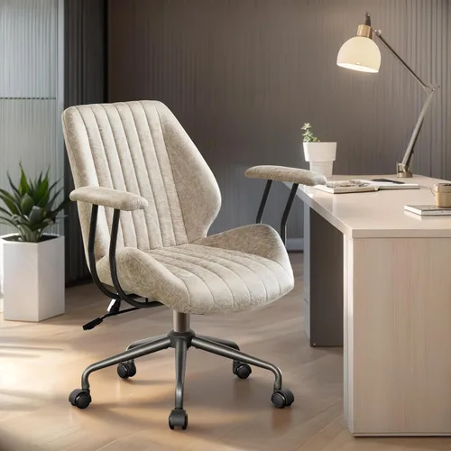Vista 9 de Silla ergonómica de oficina giratoria de piel sintética para oficina en Beige