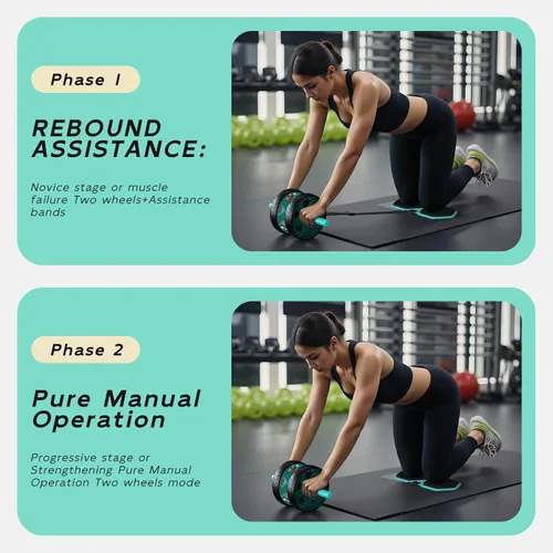 Vista 3 de Double-Wheel Ab Roller for Core Training – Rebound Design with Adjustable Elastic Band, Silent Non-Slip Wheels, Detachable Build, Knee Pad & Bands
