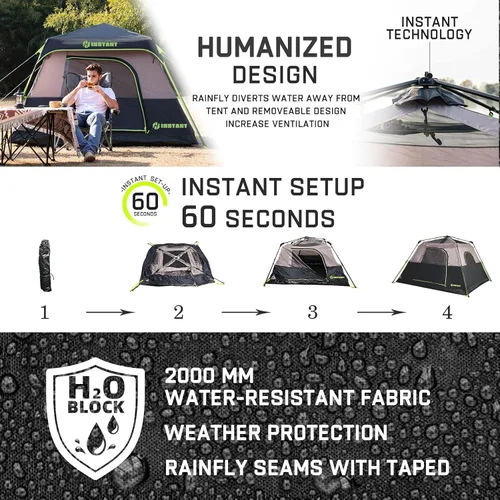 Vista 3 de 4/6/8/10 Person Instant Tent, Waterproof Pop Up Tents for Camping with Rainfly, 60 Seconds Easy Setup, Automatic Cabin Tent for Family Camping with