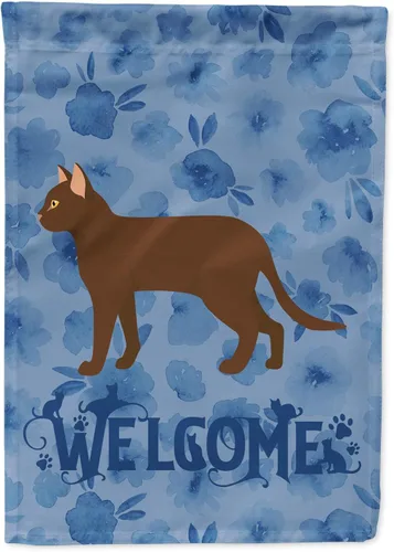 Vista 323 de Caroline's Treasures CK4813CHF - Bandera de bienvenida con gato abisinio azul, manga grande, para porche, para colgar en la pared, poliéster