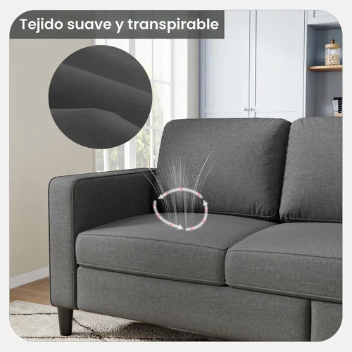 Vista 4 de Sofá modular para sala de estar, sofá gris oscuro de 3 plazas en forma de L con otomana de almacenamiento, cómodos sofás seccionales convertibles