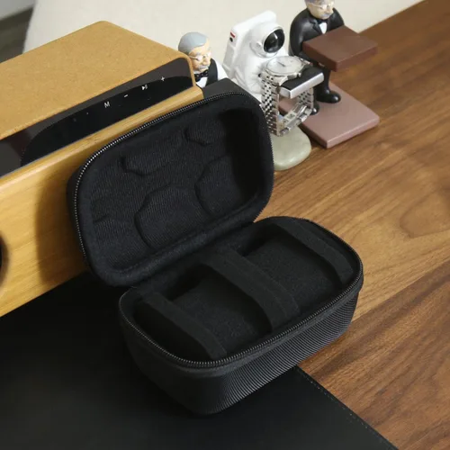Vista 5 de Caja organizadora de reloj duro para hombres o mujeres, funda de viaje para 3 relojes, soporte portátil para relojes de pulsera y relojes