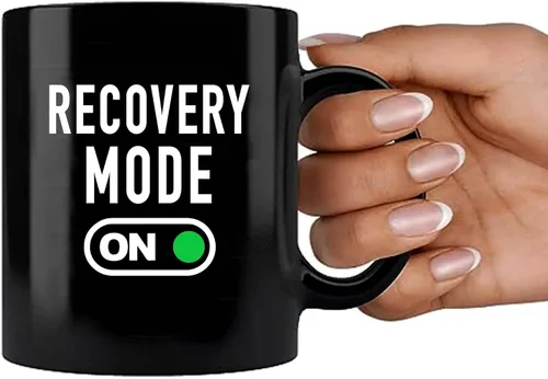 Vista 7 de Taza de café Recovery Mode On Get Well de regalo para pacientes, regalos inspiradores motivacionales para familiares y amigos, vaso de cerámica Negro