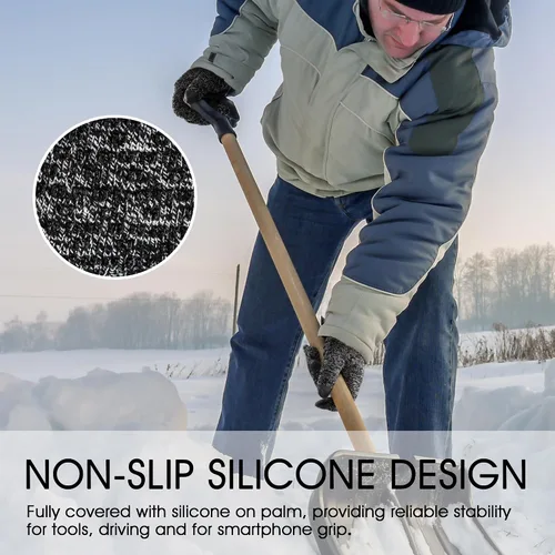 Vista 4 de COOLJOB Guantes de invierno de punto polar cálido para hombres y mujeres, dedos de pantalla táctil, agarre de silicona antideslizante y puño elástico