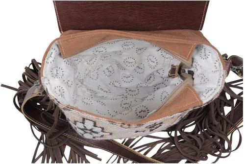 Vista 5 de Bolso bandolera de cuero occidental para mujer, bolso cruzado de lona reciclada, Precipitado