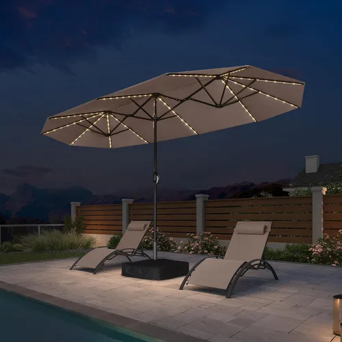 Vista 15 de PURPLE LEAF - Sombrilla de mercado de patio de 13 pies con base rectangular doble cara, sombrilla de mesa para exteriores con manivela, 12 varillas