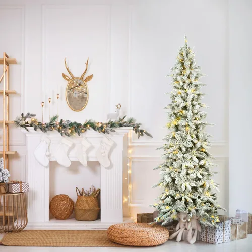 Vista 2 de Fraser Hill Farm - Árbol de Navidad delgado y nevado con base de metal, 7.5 pies de alto, artificial, Mountain Pine, luces LED, control remoto