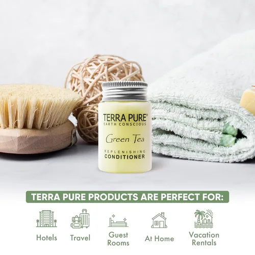 Vista 2 de Terra Pure Acondicionador de hotel de tamaño de viaje, 20 unidades, botellas de 1 oz, amenidades de huéspedes para hoteles, alquileres de vacaciones
