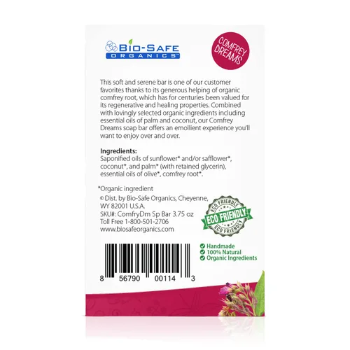 Vista 3 de Jabón corporal orgánico natural hecho a mano Comfrey Dreams con barra de champú con cártamo, palma y oliva para pieles sensibles Lujoso