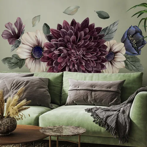 Vista 7 de Runtoo Calcomanías de pared de flores de diente de león, mariposa, calcomanías de pared para dormitorio, sala de estar, decoración de pared Flor