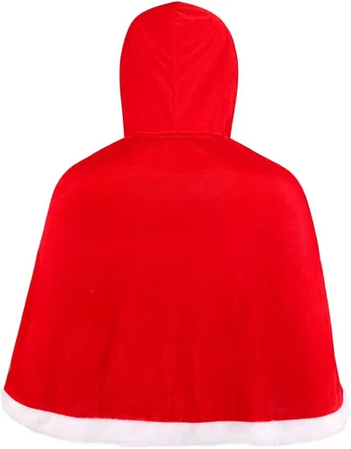 Vista 2 de XGOPTS Capa de terciopelo rojo de Navidad, capa de la señora Santa Claus, bata de Halloween, carnaval, disfraz de cosplay (rojo con capucha)