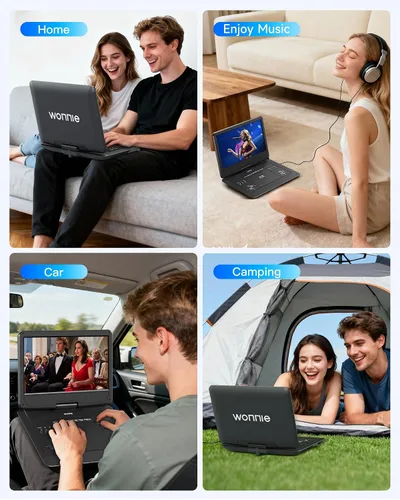 Vista 8 de WONNIE Reproductor de Blu Ray portátil de 16.9" con pantalla grande giratoria de 14.1" Full HD 1080P, reproductor de Blu-ray y DVD con salida HDMI