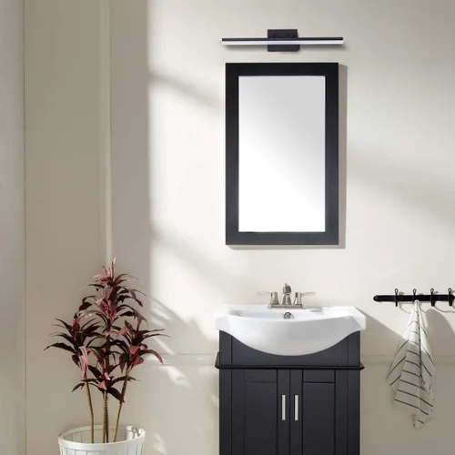 Vista 2 de mirrea Lámpara LED moderna de tocador de 24 pulgadas para iluminación de baño, regulable de 24 W, pintada en negro (blanco cálido, 3000 K)