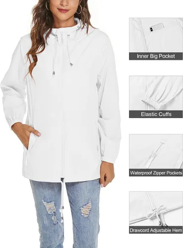Vista 3 de Avoogue Chaqueta impermeable para mujer, ligera, transpirable, con capucha, rompevientos activos con bolsillo