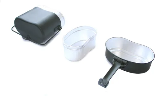 Vista 5 de ANQIAO Green Collectibles WWII WW2 German M31 Mess Kit de lata con correa de cuero 3 piezas en 1