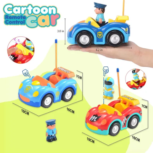 Vista 8 de Haktoys Carros de policía y carreras de dibujos animados a control remoto: juguetes RC para niños pequeños niños y niñas - Juego de 2 vehículos
