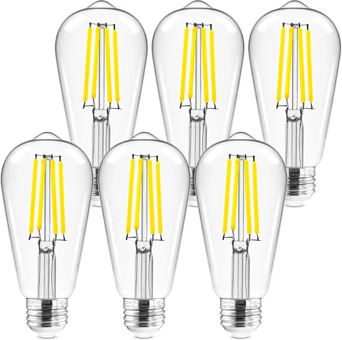 Vista 10 de Hizashi - 6 bombillas led Edison E26 equivalentes a 60 W, no regulables, 2,700 K, blanco cálido, CRI superior a 95, ST19, vintage, base E26, 700
