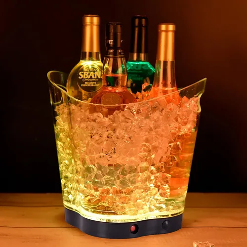 Vista 4 de Cubo de hielo LED – Cubo de hielo portátil colorido degradado de 6 litros, ideal para bar en casa, cerveza fría, champán y vino