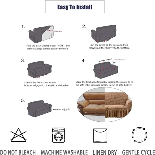 Vista 6 de Seersucker - Funda de sofá para sofá de 1/2/3/4 plazas, funda de sofá de celosía de burbujas 3D con falda, universal lavable, funda elástica