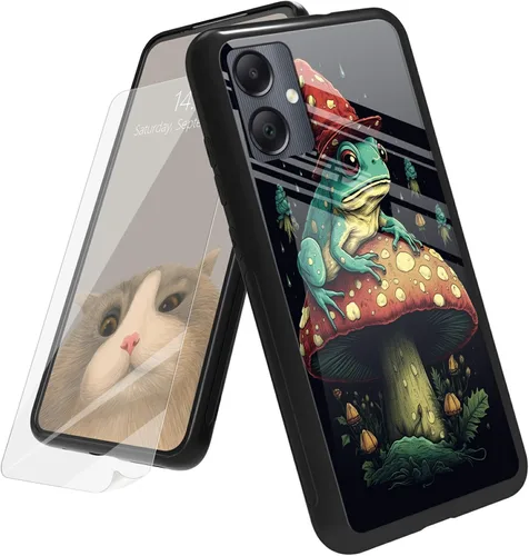 Vista 112 de Funda para Samsung Galaxy A12 5G con protector de pantalla, parte trasera de vidrio templado + TPU de silicona suave que absorbe los golpes