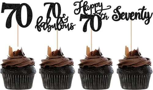 Vista 45 de Rsstarxi Paquete de 24 adornos con purpurina para cupcakes de 30 cumpleaños, treinta y 30 fabulosas selecciones de cupcakes, decoraciones para feliz