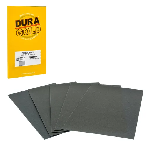 Vista 15 de Dura-Gold Hojas de papel de lija húmedas o secas de 5-1/2 x 9 pulgadas, variedad de grano 150, 220, 320, 400, 600 (5 cada una, 25 en total) - Lijado