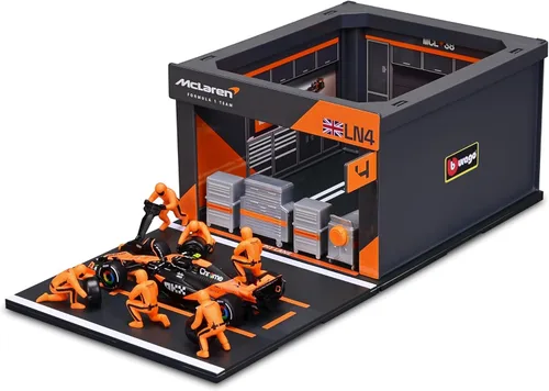 Vista 3 de Bburago 1:43 Escala 2024 Formula Race McLaren MCL38 Pit Pass Paddock Set, Norris #4