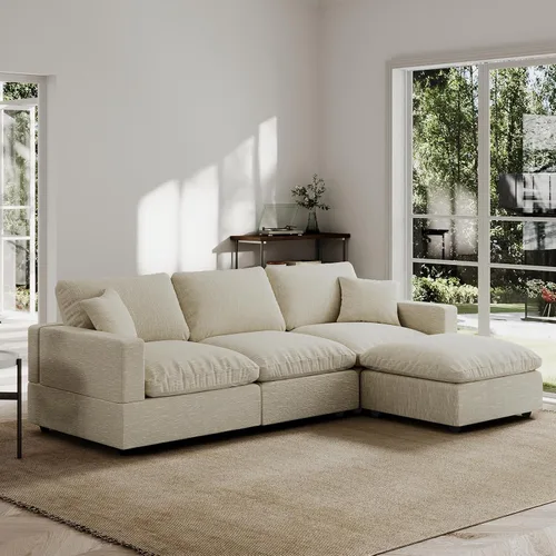Vista 29 de Sofá seccional moderno de lino en forma de L para sala de estar, sofás modulares con relleno de plumón, fundas de cojín de sofá desmontables, sofá