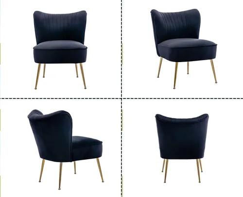Vista 6 de Shunzhi Juego de 2 sillas decorativas de terciopelo negro con patas doradas, sillas laterales tapizadas modernas de mediados de siglo