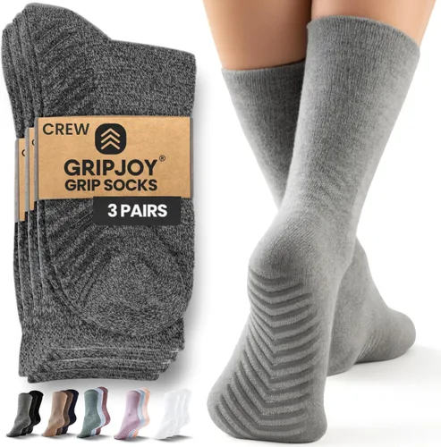 Vista 7 de Calcetines Gripjoy de agarre para mujer, antideslizantes, calcetines de agarre para mujer y hombre, para pilates, yoga, hospital, 3 pares, de largo
