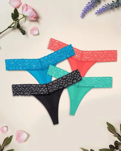 Vista 4 de Tangas para mujer, sin costuras, ropa interior de encaje, tangas de encaje invisibles para mujer, paquete de 6