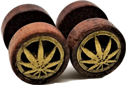 Vista 2 de Pendientes de madera orgánica con diseño de hoja de maceta de metal