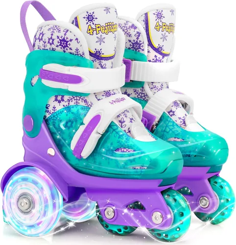 Vista 15 de Patines de ruedas ajustables para niños, niñas y señoras con ruedas que se iluminan con flash (edad 3-9), equilibrio de tres puntos, empaque de caja