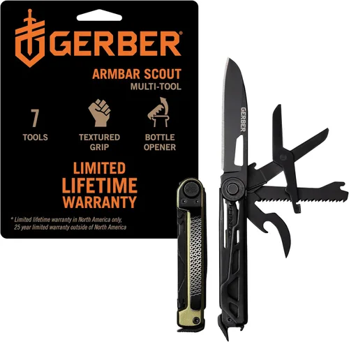 Vista 12 de Gerber Gear Armbar Scout Multiherramienta 7 en 1 - Hoja de borde liso de 2.5 pulgadas, martillo, tijera, sierra, equipo EDC - Onyx