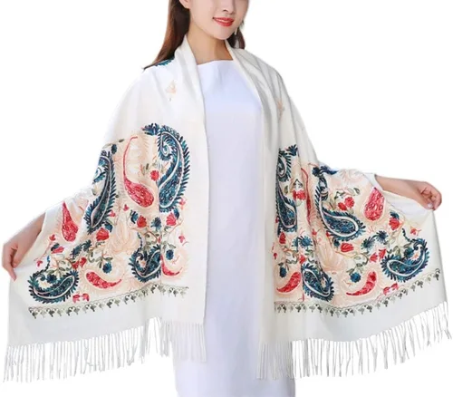 Vista 13 de Urban CoCo Chal Bordado con Borlas de Tamaño Grande para Mujer, Bufanda de Mujer