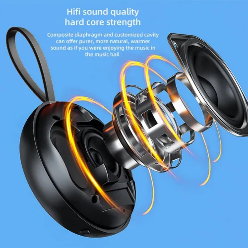 Vista 9 de Altavoz Bluetooth magnético de 6 W con sonido HiFi con reproducción de tarjeta TF, micrófono integrado, BT5.3, emparejamiento TWS, IPX6 impermeable