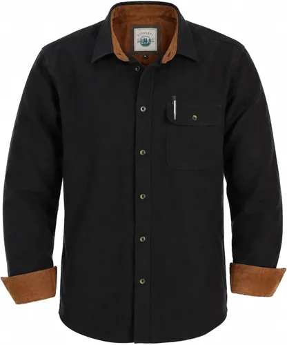 Vista 47 de Gioberti - Camisa a cuadros de franela cepillada de 100% algodón para hombre con contraste de pana Carbón vegetal