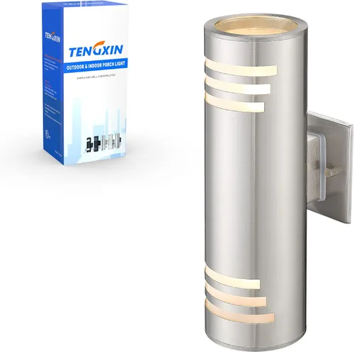 Vista 13 de TENGXIN Aplique de pared para exteriores, luz de porche arriba/abajo, acero inoxidable 304 y vidrio templado, acabado negro, E27, certificación UL