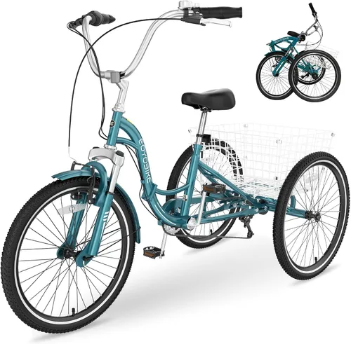 Vista 12 de Slsy Triciclos plegables para adultos, triciclos plegables para adultos de 7 velocidades, 20, 24, 26 pulgadas, 3 ruedas con triciclo plegable
