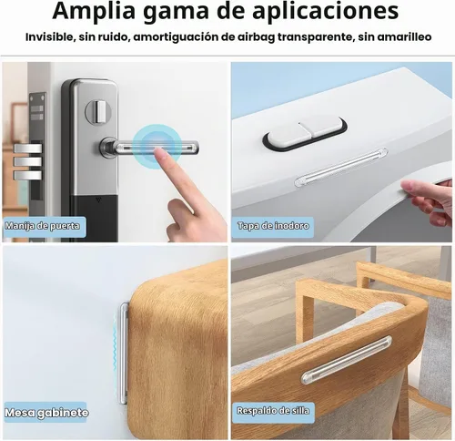 Vista 6 de Parachoques transparentes para muebles 4 unidades (2 largas y 2 cortas) - Almohadillas de pared protectoras de goma de silicona con respaldo