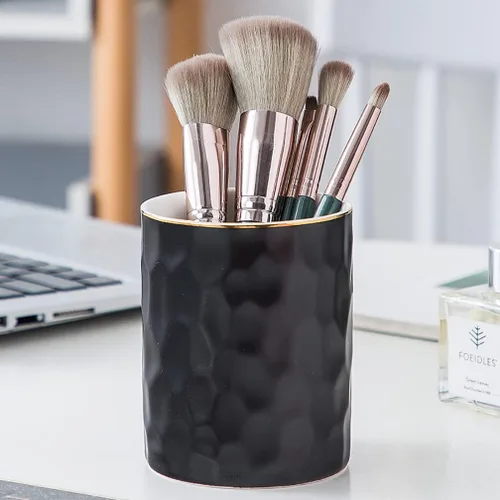 Vista 2 de Portalápices de cerámica con soporte para taza, organizador de lápices y soportes para brochas de maquillaje para el hogar, oficina y escritorio
