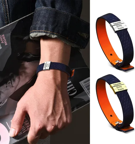 Vista 27 de Pulseras de cuero personalizadas para hombre con 1-6 nombres, pulsera trenzada personalizada con cuentas para papá, marido, día del padre, San