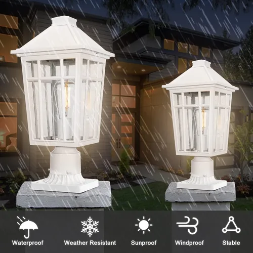 Vista 4 de Darkaway Luces de poste grandes para exteriores de 17 pulgadas + adaptador de luz de poste, postes de lámpara con iluminación exterior de vidrio