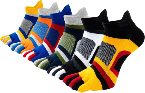 Vista 17 de Fasot Calcetines con dedos para hombre, corte bajo, deportivos, transpirables, de algodón, 5 dedos, punta dividida, paquete de 6 4 Negro