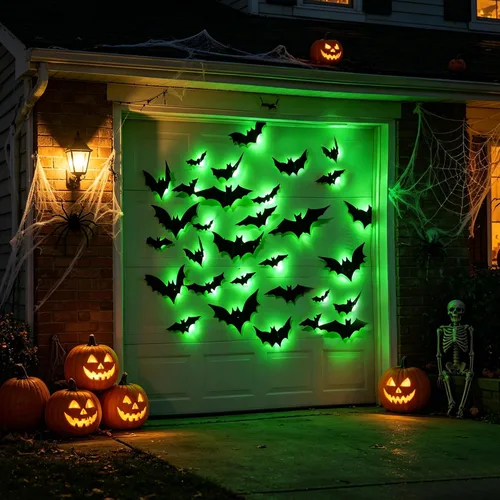 Vista 2 de DR.DUDU - Paquete de 36 murciélagos para decoración de pared de murciélagos para interiores Light Up Green LED, Assorted Size, 3D Bat Stickers